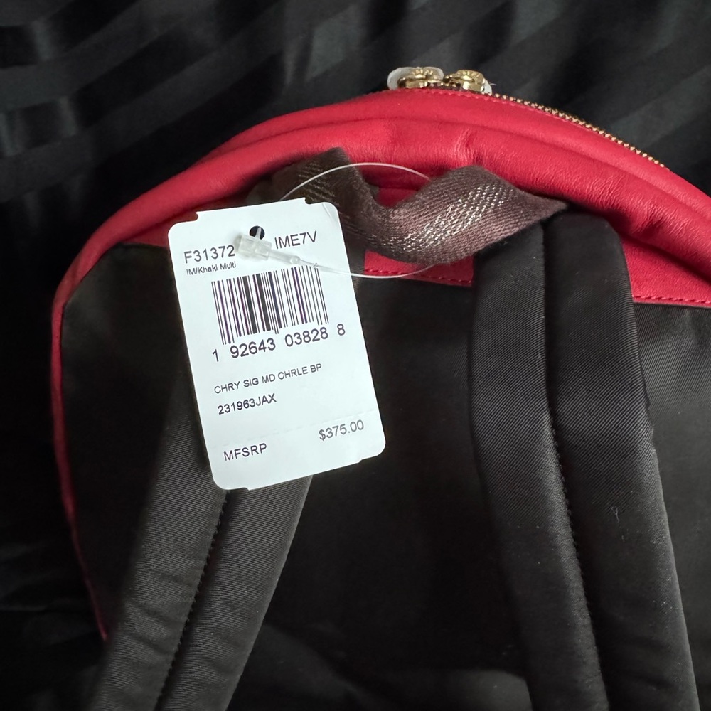 Coach NWT Med Charlie Backpack, brown logo background, CHERRIES Retail $375 - Picture 2 of 5